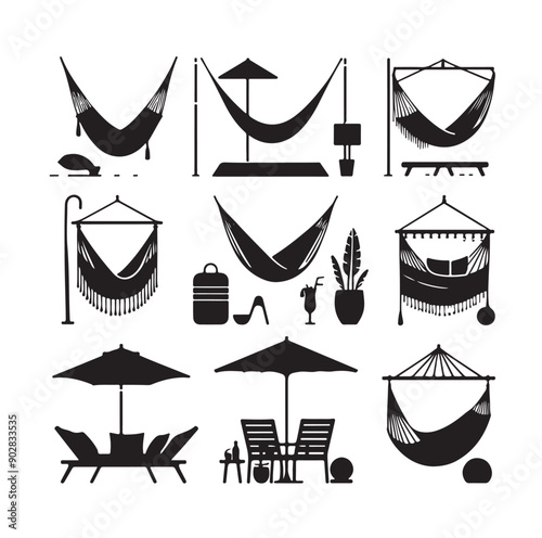 Hammock icon set vector illustration