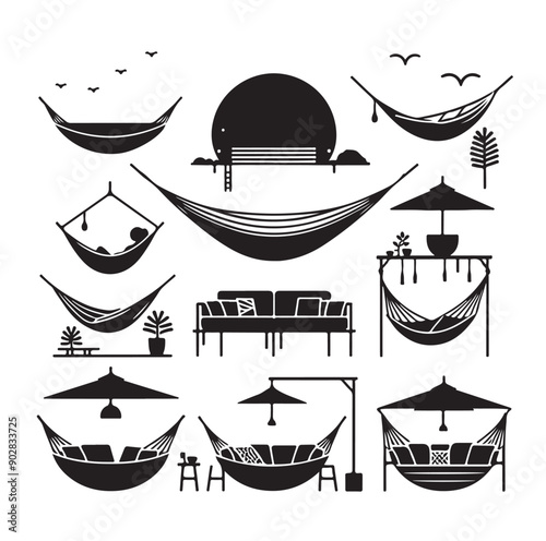 Hammock icon set vector illustration