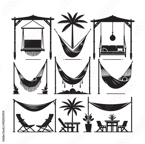 Hammock icon set vector illustration