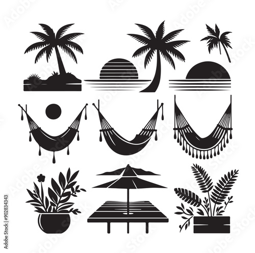 Hammock icon set vector illustration