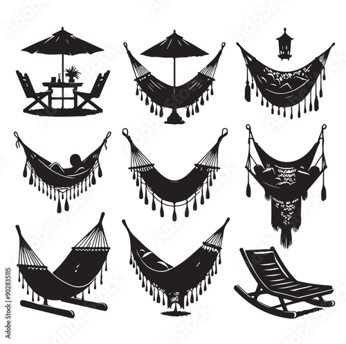 Hammock icon set vector illustration