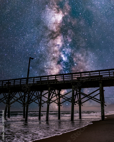 Milky Way core over an ocean pier