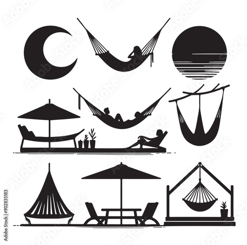 Hammock icon set vector illustration