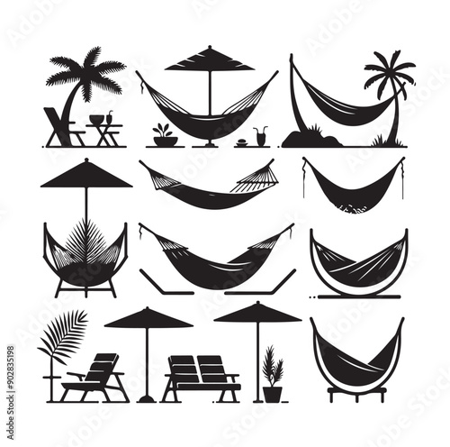 Hammock icon set vector illustration