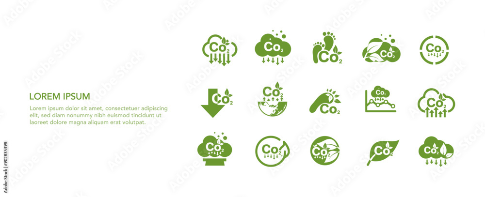 Co2 green icon set, Reduce emissions for the environment, global warming, sustainable development. and green business from renewable energy. icon vector benner illustration. Co2 green icon set, Reduce emissions for the environment, global warming, sustainable development. and green business from renewable energy. icon vector benner illustration.