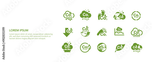 Co2 green icon set, Reduce emissions for the environment, global warming, sustainable development. and green business from renewable energy. icon vector benner illustration.