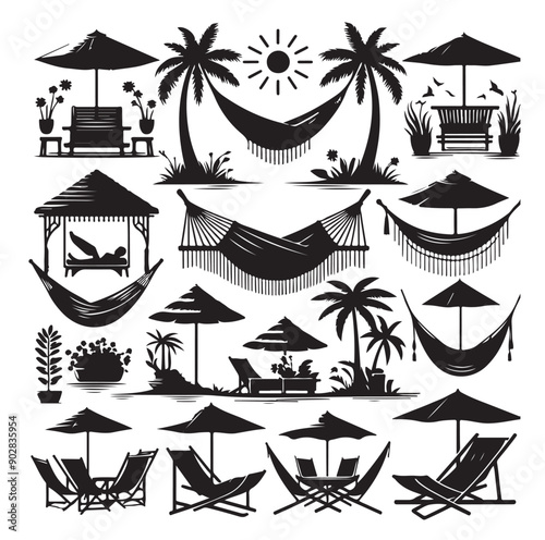 Hammock icon set vector illustration