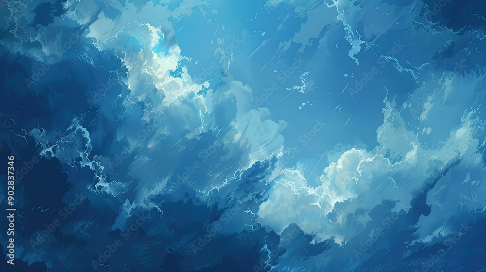 Obraz premium A cloudy blue background with a mix of light and dark clouds, adding depth and contrast to the sky.