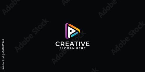 creative letter p and tryangel logo