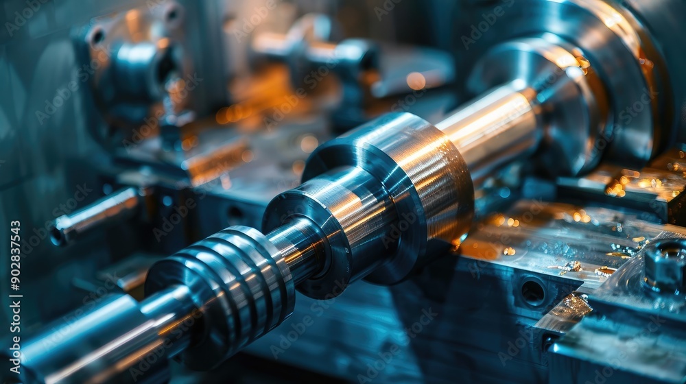 Close-Up of CNC Lathe Machine Crafting Metal Shafts Close-Up of CNC Lathe Machine Crafting Metal Shafts