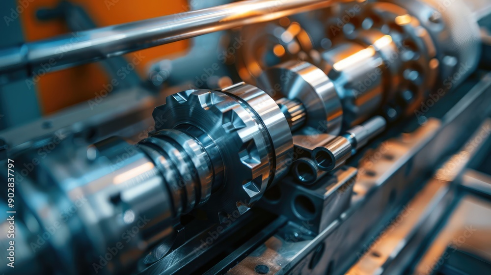 Close-Up of CNC Lathe Machine Crafting Metal Shafts Close-Up of CNC Lathe Machine Crafting Metal Shafts