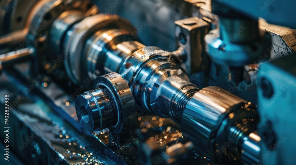 Close-Up of CNC Lathe Machine Crafting Metal Shafts Close-Up of CNC Lathe Machine Crafting Metal Shafts