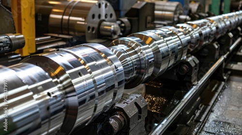 Close-Up of CNC Lathe Machine Crafting Metal Shafts