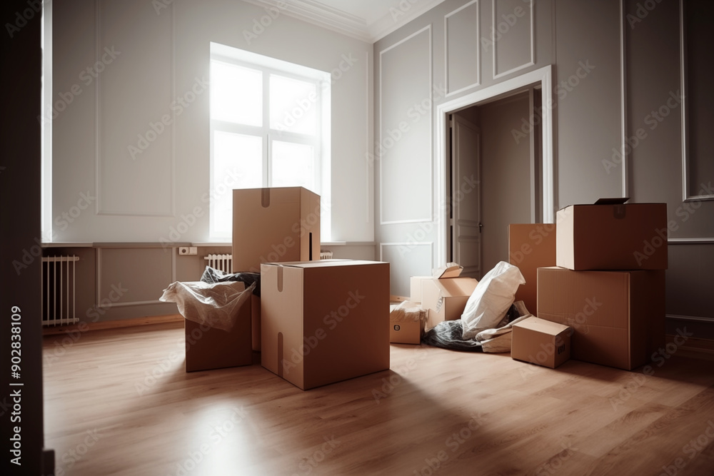 Cardboards in an Empty Room During a Move Cardboards in an Empty Room During a Move