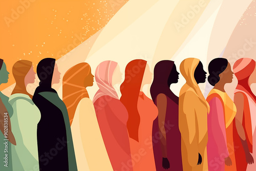 Colorful Illustration of Women from All Backgrounds Embracing Diversity and Togetherness