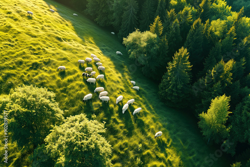 Drone Footage of Sheep in a Beautiful Green Meadow