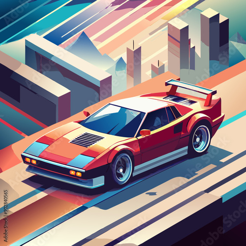 Retro supercar from 80s in flat style coloring. Sports car, for fast drive