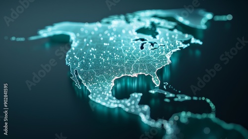 Glowing Neon North America Map with Sharp Edges and Dark Contrast