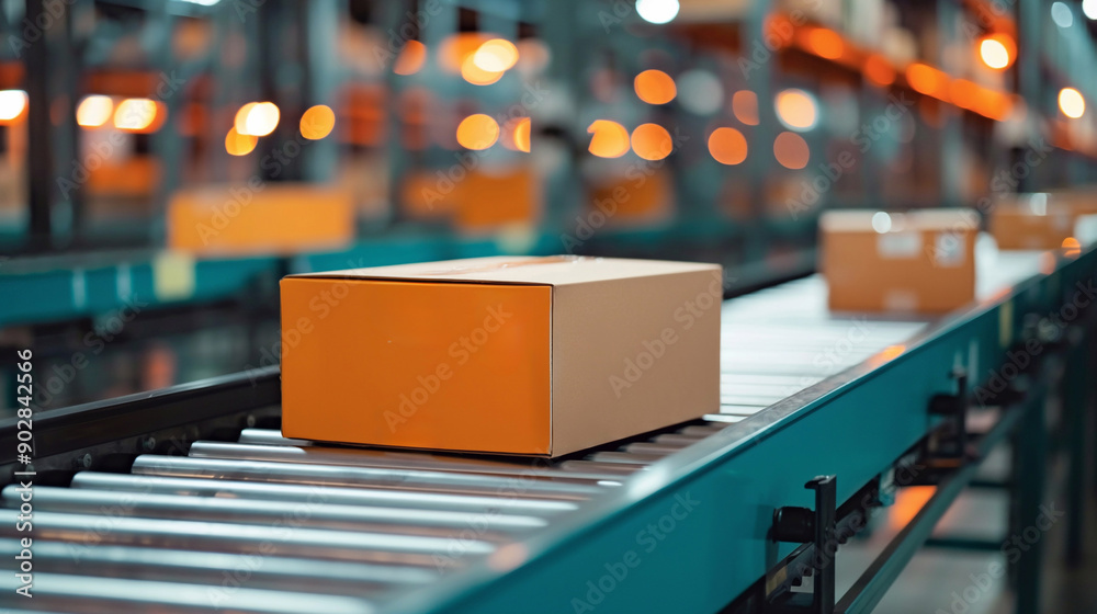 Cardboard box packages on trolley. Logistics and distribution service