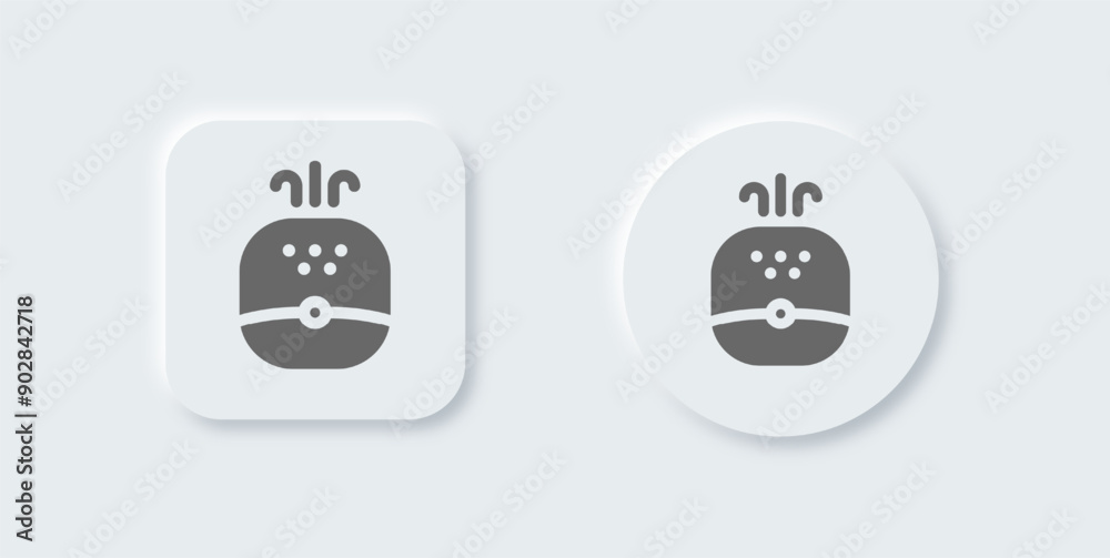 Humidifier solid icon in neomorphic design style. Vapour signs vector illustration. Humidifier solid icon in neomorphic design style. Vapour signs vector illustration.