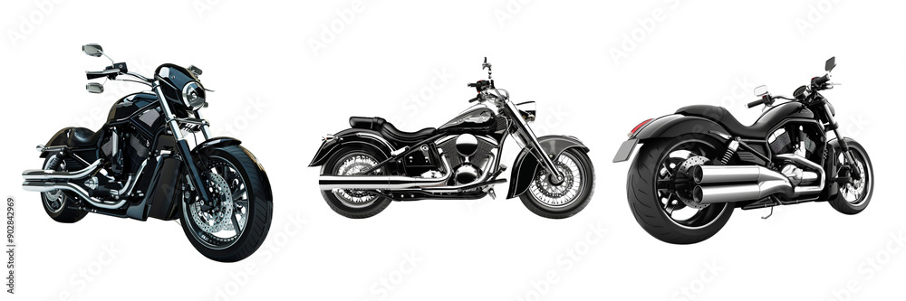 Set of black cruiser motorbike isolated on transparent background (3) Set of black cruiser motorbike isolated on transparent background (3)