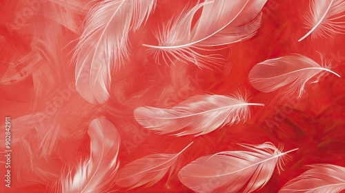 A red background with gentle, feather-like patterns in lighter shades, adding a delicate and elegant touch.