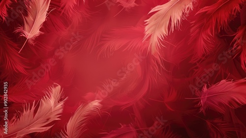 A red background with gentle, feather-like patterns in lighter shades, adding a delicate and elegant touch.