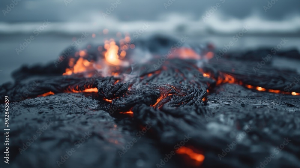 This close-up image captures the intricate textures and glowing orange edges of molten lava as it flows, showcasing the fascinating and intense nature of volcanic activity. This close-up image captures the intricate textures and glowing orange edges of molten lava as it flows, showcasing the fascinating and intense nature of volcanic activity.