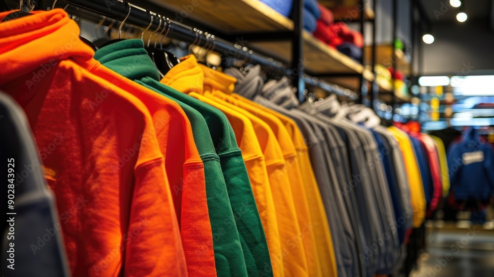 Hooded Sweatshirt Showcase in Clothing Store Hooded Sweatshirt Showcase in Clothing Store