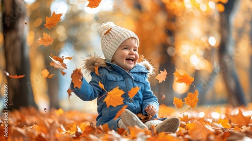 The Baby in Autumn Leaves photo