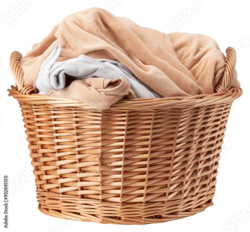 PNG Wicker basket with folded laundry