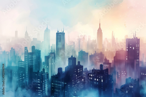Watercolor Cityscape Background for Web