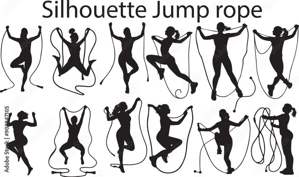 Minimalist Black Silhouette Jump Rope Vector Collection Minimalist Black Silhouette Jump Rope Vector Collection