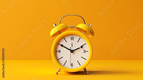 Yellow vintage alarm clock isolated on a yellow background