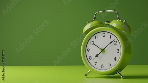 Green vintage alarm clock isolated on a green background