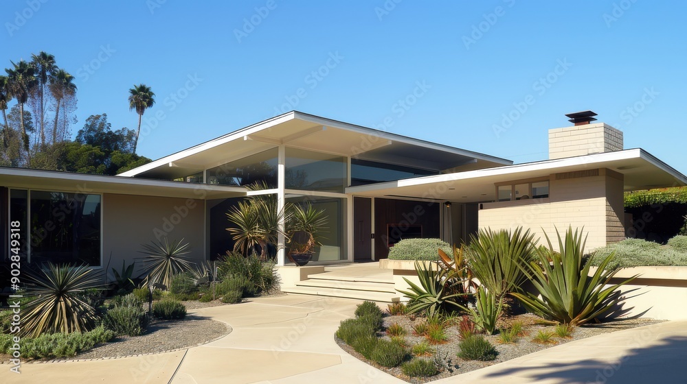 Modern Desert Home With Lush Landscaping in Bright Afternoon Sunlight Modern Desert Home With Lush Landscaping in Bright Afternoon Sunlight