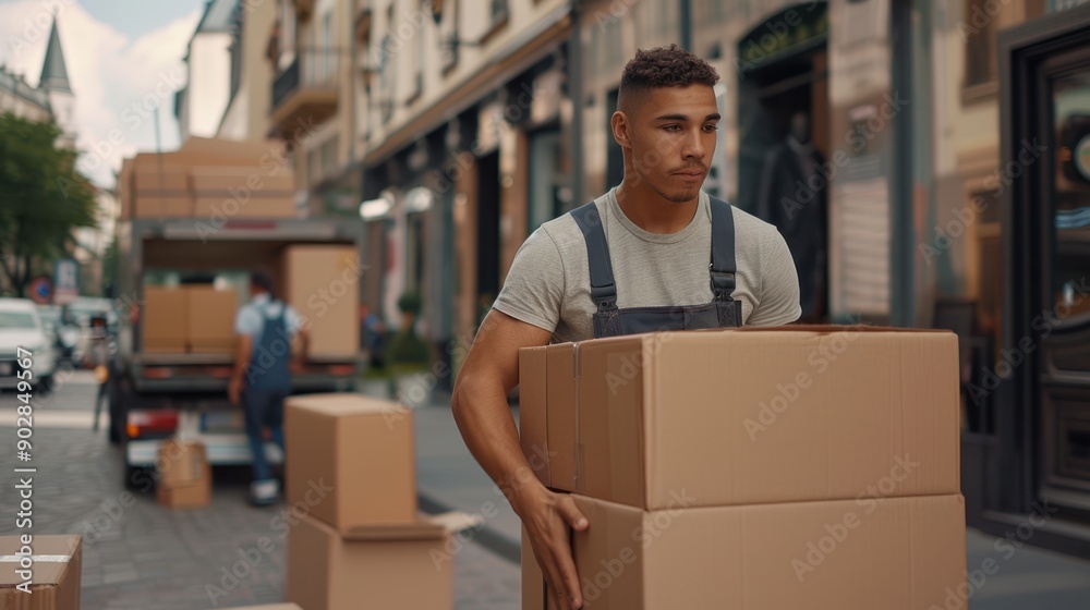 The worker carrying boxes