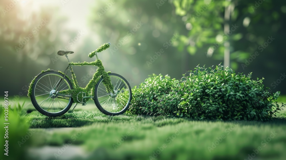 Environmentally Friendly Transportation Concept With Green Bicycles Environmentally Friendly Transportation Concept With Green Bicycles