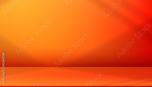 Autumn Background with Orange,Red Color.Studio Room with Shadow on Wall and Floor.Empty Podium Display for Product Present.Vector Hot Orange Gradient with Sunlight on 3d Stand for Summer sale
