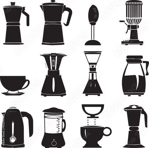Elegant Coffe Maker Silhouette Vector Illustrations