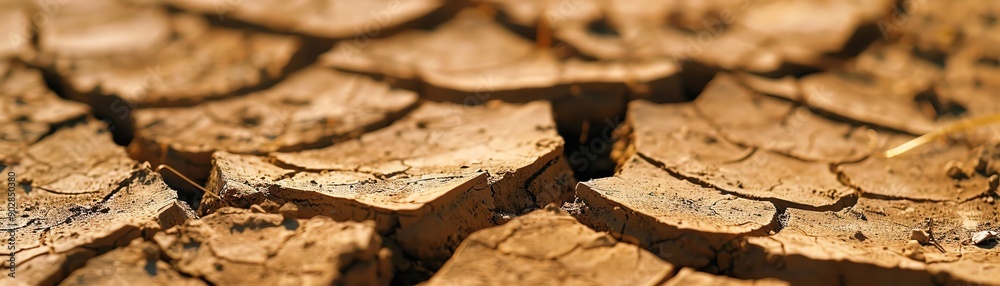 Close-up of cracked, dry earth, showing texture and detail. Close-up of cracked, dry earth, showing texture and detail.