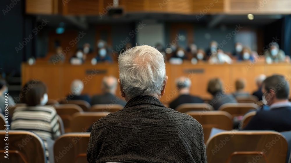 Elderly Participant Seen from Behind at Town Hall Meeting Elderly Participant Seen from Behind at Town Hall Meeting