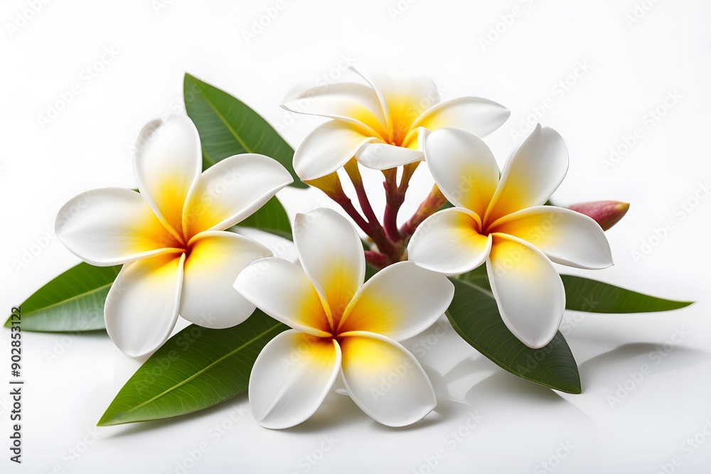 Fototapeta premium Frangipani flower on white background, AI Generated