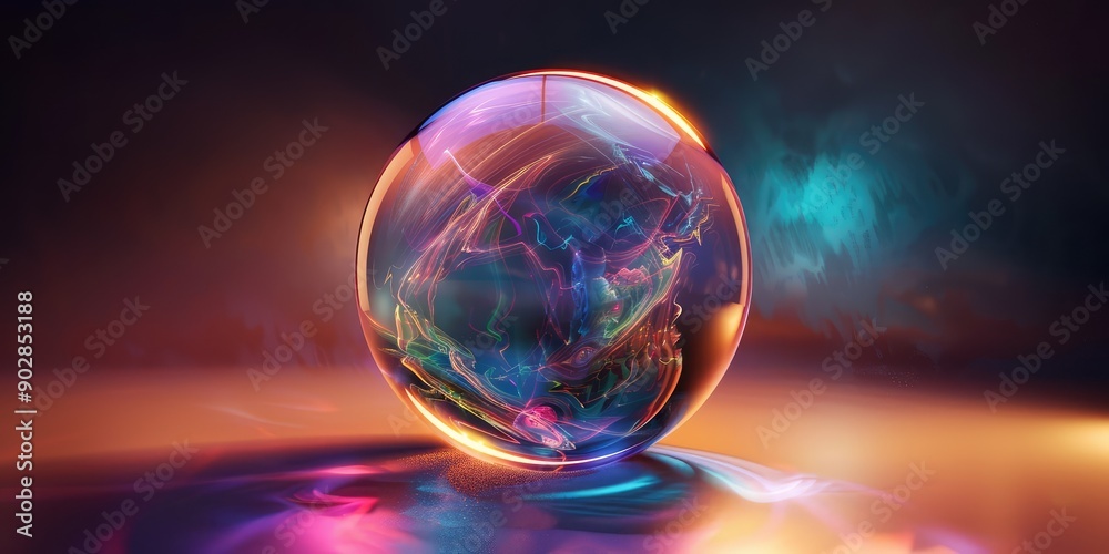 3d transparent sphere glass bubble with hologram. AI generation. 3d transparent sphere glass bubble with hologram. AI generation.