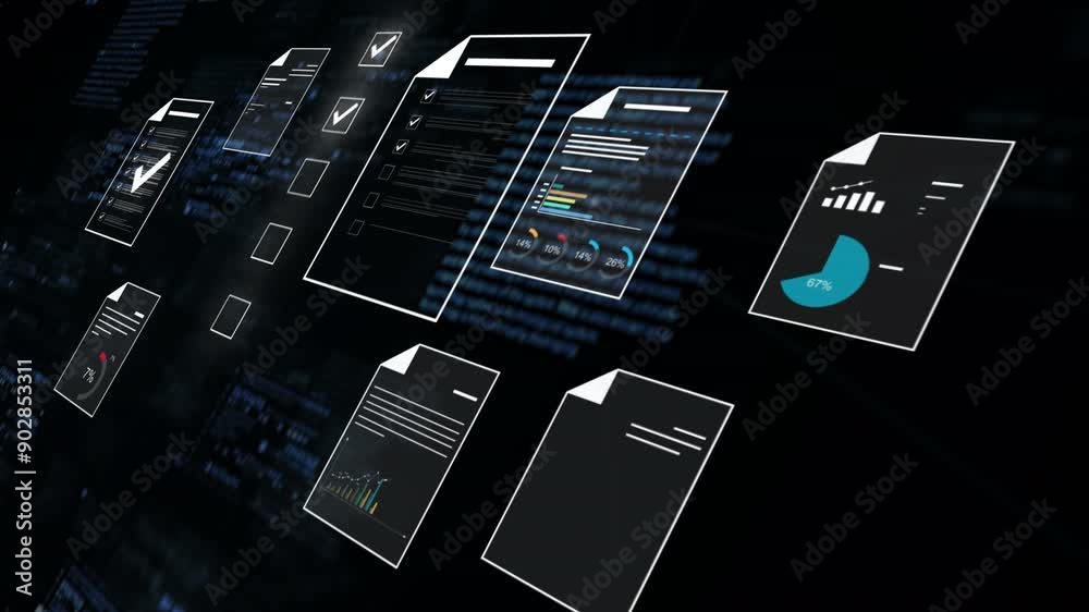 Document management concept, check electronic documents on digital documents on virtual screen Document Management System and process automation to efficiently document paperless operate