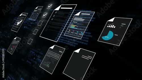 Document management concept, check electronic documents on digital documents on virtual screen Document Management System and process automation to efficiently document paperless operate