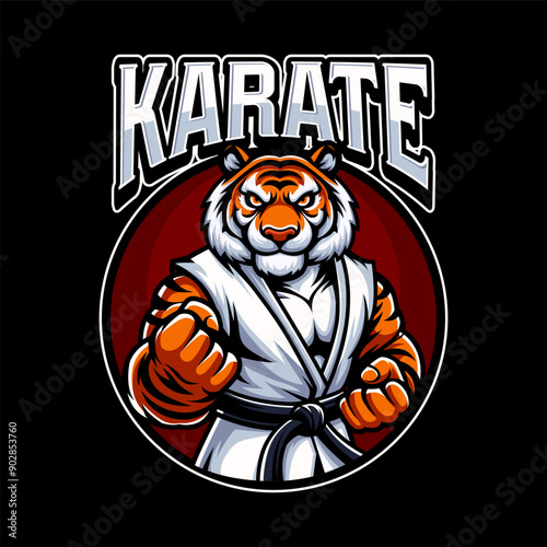 Tiger karate mascot Logo illustration. Vector eps 10