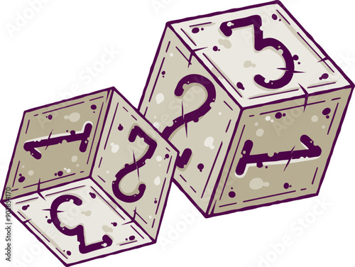 Dice for tabletop game. Six-sided D6 for roleplay. Entertainment and hobby. Isolated drawing on a white background.