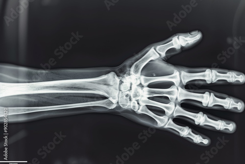 X-ray Image of Human Hand with Detailed Bone Structure