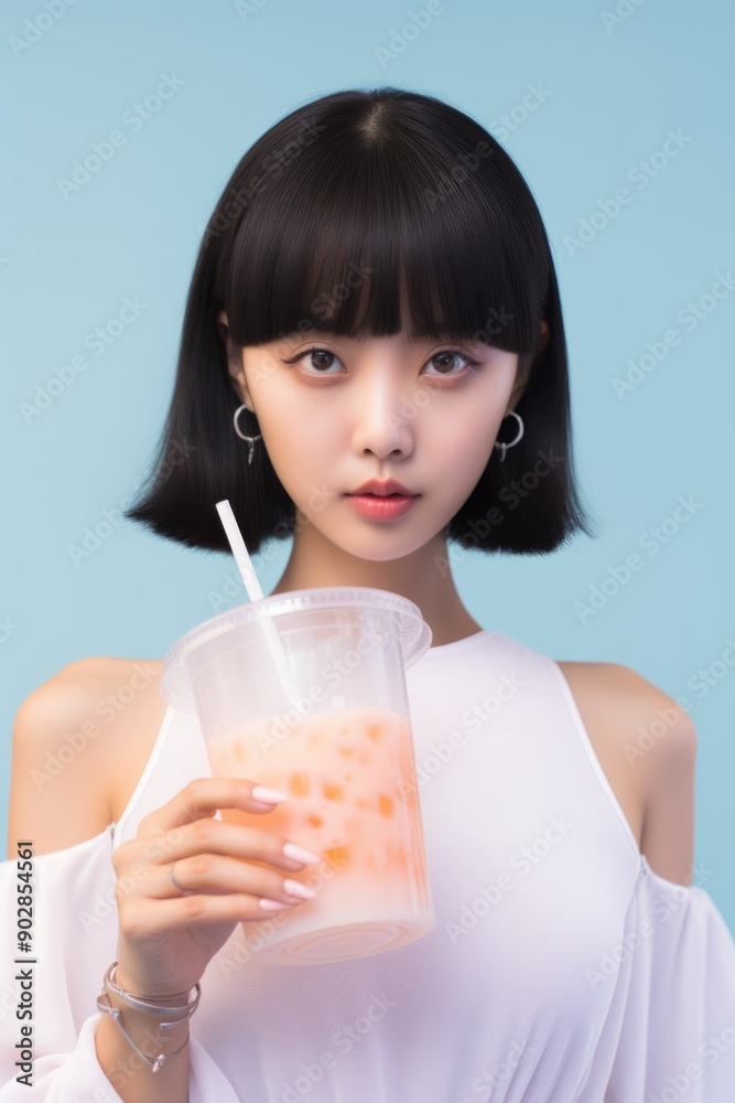 asian woman with soft drink bubble tea. thai tea. boba tea. vietnamese, thai. korea. malaysia asian woman with soft drink bubble tea. thai tea. boba tea. vietnamese, thai. korea. malaysia